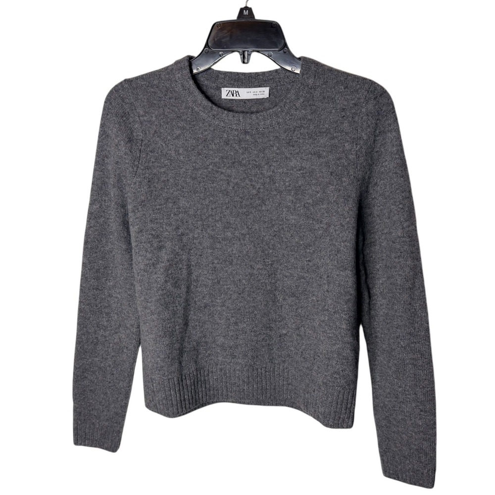 Zara Womens Small 100% Wool Gray Crewneck Long Sleeve Pullover Sweater